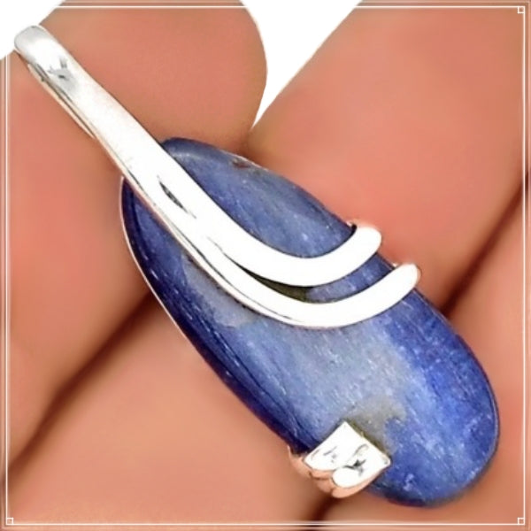 Natural Blue Kyanite Gemstone Solid .925 Sterling Silver Pendant - BELLADONNA