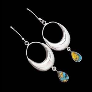 Gorgeous Hoop Natural Copper Turquoise Gemstone .925 Sterling Silver Earrings - BELLADONNA