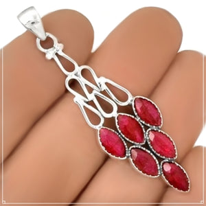 Modern Indian Cherry Red Marquise Shaped Ruby Solid .925 Sterling Silver Pendant - BELLADONNA