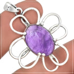 Whimsical Floral Purple Amethyst Gemstone Solid .925 Silver Pendant - BELLADONNA
