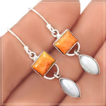 Natural Italian Coral, White Pearl Solid .925 Sterling Silver Earrings - BELLADONNA
