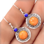 Israeli New Arrival Natural Italian Coral, Lapis Lazuli Solid .925 Sterling Silver Earrings - BELLADONNA