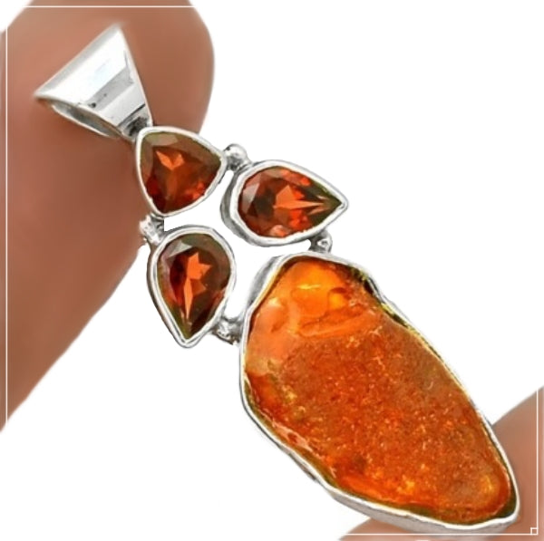 Exquisite Genuine Baltic Amber in the Rough In Solid .925 Silver Pendant - BELLADONNA