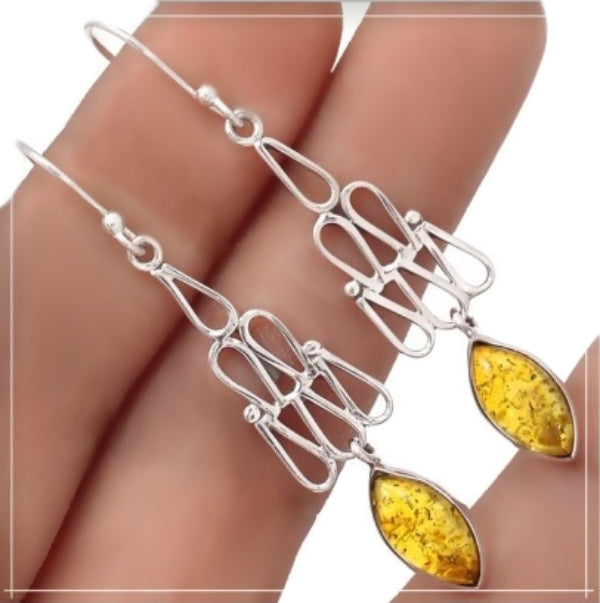 Genuine Baltic Amber In Solid .925 Sterling Silver Earrings - BELLADONNA