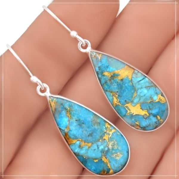 Incredible Natural Copper Turquoise Gemstone .925 Sterling Silver Earrings - BELLADONNA