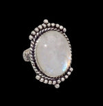 Antique Style Natural Rainbow Moonstone Oval Solid .925 Silver Ring Size 7 - BELLADONNA
