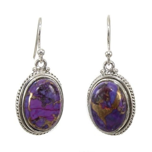 Natural Mohave Copper Purple Turquoise Gemstones Solid .925 Silver Sterling Earrings - BELLADONNA