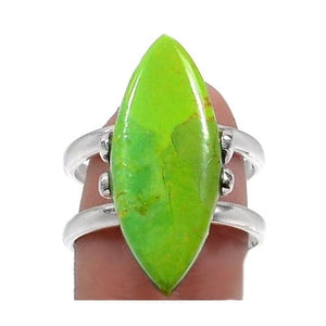 Natural Green Mohave Turquoise Marquise Shape Gemstone Solid .925 Silver Ring Size 8 - BELLADONNA