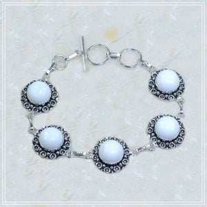 Natural White Jade Gemstone .925 Sterling Silver Bracelet - BELLADONNA