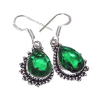 Handmade Faceted Emerald Quartz Pears Gemstone .925 Silver Earrings - BELLADONNA