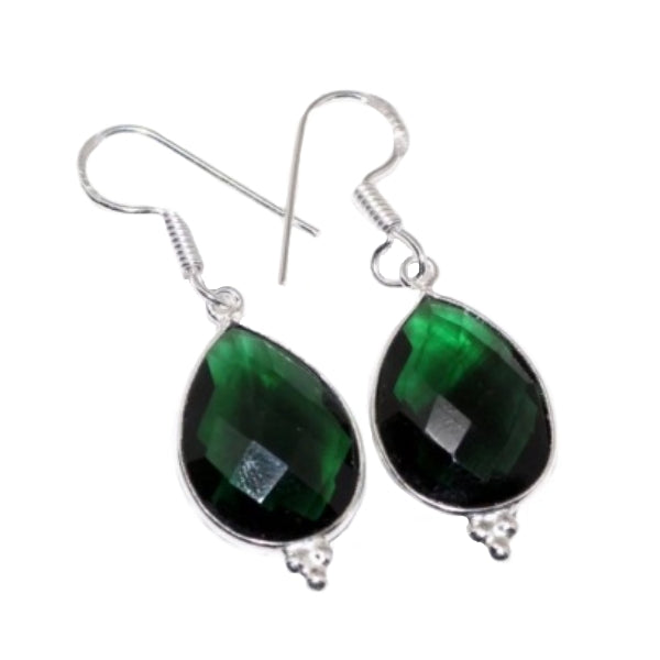 Handmade Faceted Emerald Quartz Pears Gemstone .925 Silver Earrings - BELLADONNA