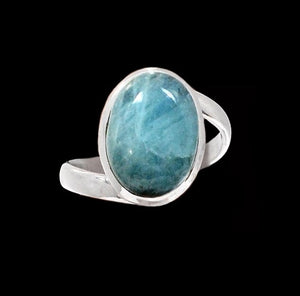 Natural Unheated Aquamarine Oval Gemstone Solid .925 S/ Silver Ring Size 9.5 - BELLADONNA