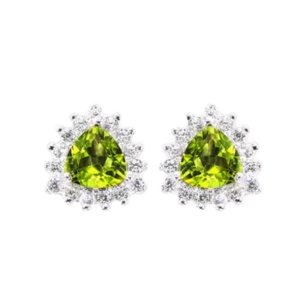 8.55 cts Natural Unheated Peridot, White Cubic Z Gemstone Solid .925 Sterling Silver Earrings - BELLADONNA