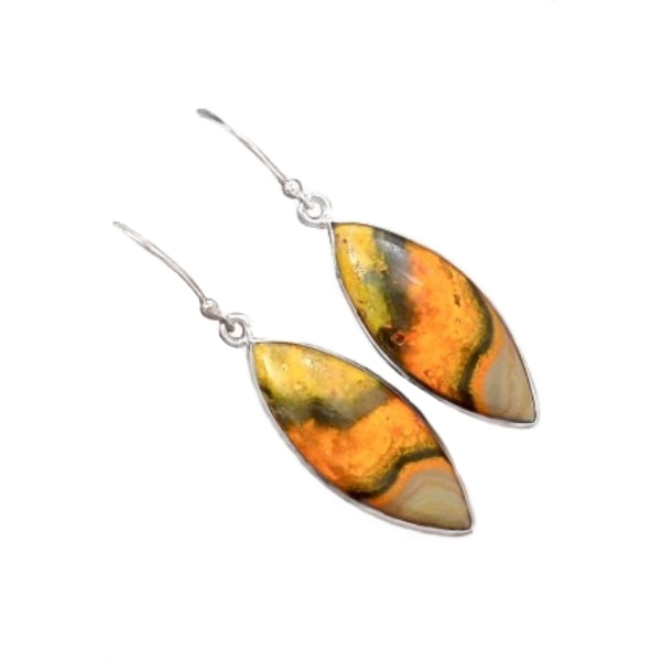 Marquise Shape Indonesian Bumble Bee Jasper Solid .925 Sterling Silver Earrings - BELLADONNA