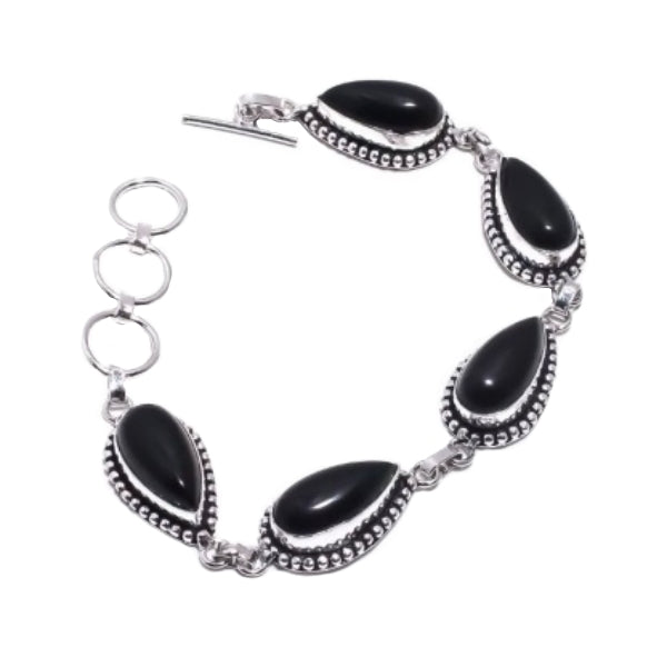 Handmade Natural Black Onyx Gemstone .925 Silver Bracelet - BELLADONNA