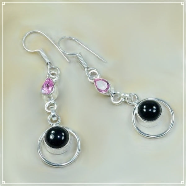 Handmade Natural Black Onyx Oval Gemstone .925 Silver Earrings - BELLADONNA