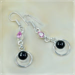 Handmade Natural Black Onyx Oval Gemstone .925 Silver Earrings - BELLADONNA