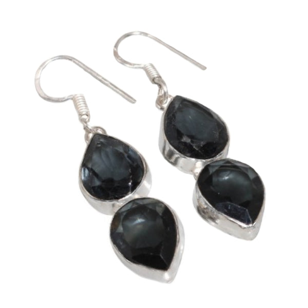 Handmade Black Spinel Pear Gemstone .925 Silver Drop Dangle Earrings - BELLADONNA