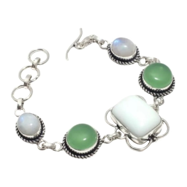 White Opal, Green Chalcedony Gemstone .925 Silver Bracelet - BELLADONNA