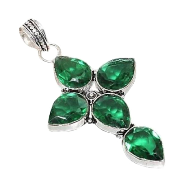 Desirable Handmade Emerald Quartz Faceted Gemstone .925 Sterling Silver Pendant - BELLADONNA