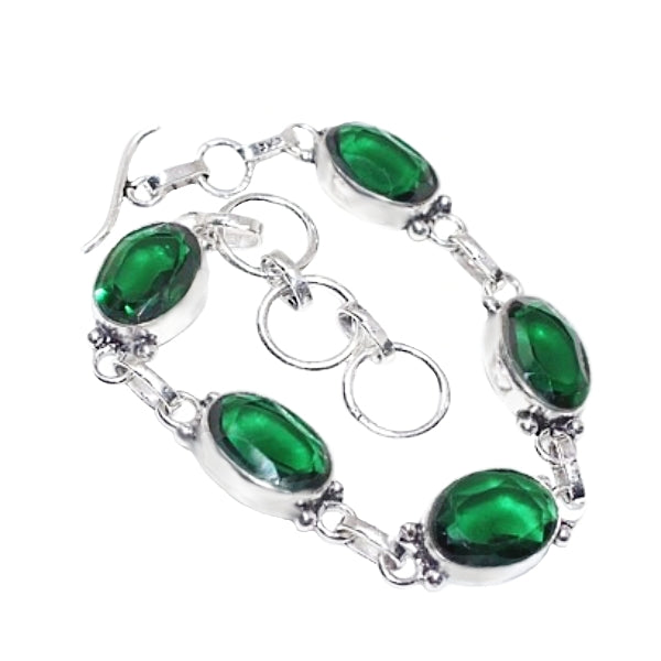 Faceted Emerald Quartz Ovals Gemstone .925 Silver ,Bracelet - BELLADONNA