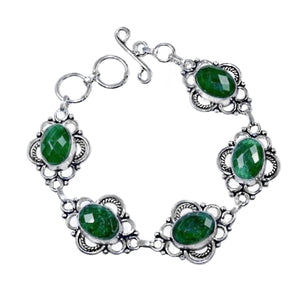Indian Emerald Quartz Gemstone .925 Silver Bracelet - BELLADONNA