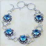 Handmade Faceted Blue Topaz Gemstone .925 Sterling Silver Bracelet - BELLADONNA
