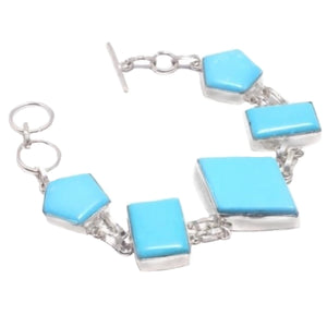 Turquoise Blue Agate Gemstone 925 Silver Bracelet - BELLADONNA
