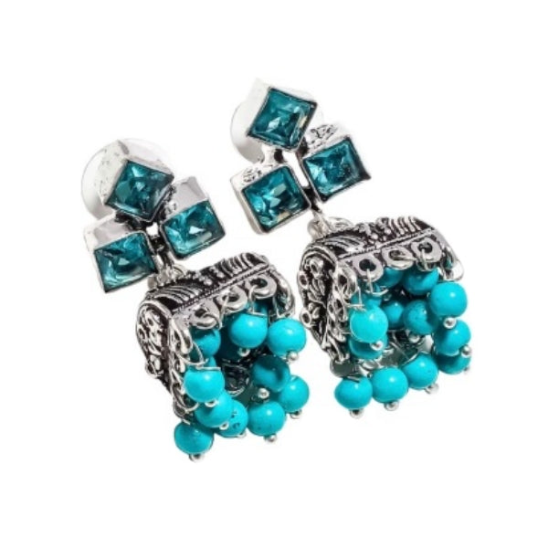 Jhumki Chalcedony, Blue Topaz Gemstone . 925 Silver Fashion Earrings - BELLADONNA