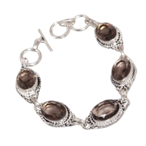 Faceted Oval Smoky Quartz, Gemstone .925 Silver Bracelet - BELLADONNA
