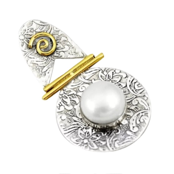 Two Tone Natural White Pearl Solid .925 Sterling Silver Pendant - BELLADONNA