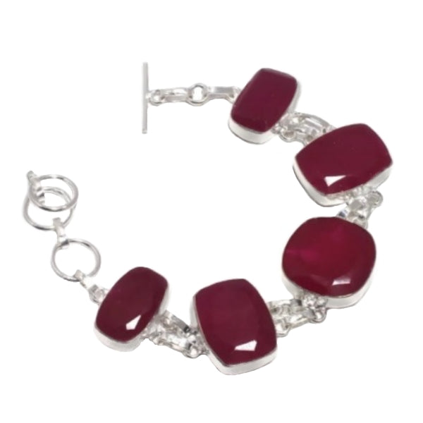 Indian Cherry Red Ruby Gemstone .925 Silver Bracelet - BELLADONNA