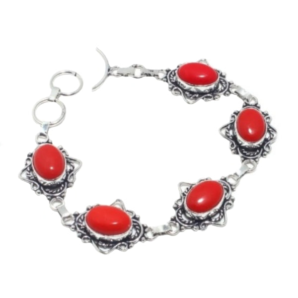 Red Coral Gemstone .925 Silver Bracelet - BELLADONNA