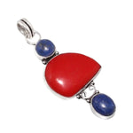 Red Coral, Lapis Lazuli Gemstone .925 Silver Pendant - BELLADONNA