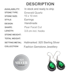 Faceted Emerald Quartz Pears Gemstone .925 Silver Earrings - BELLADONNA