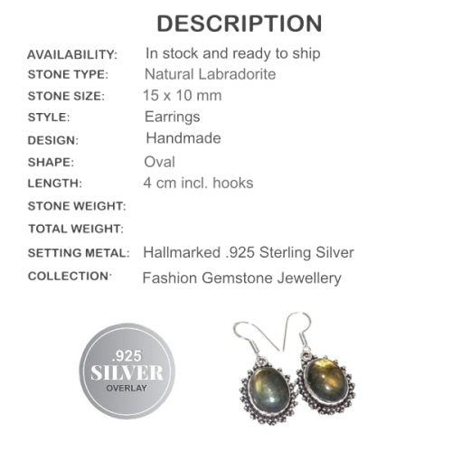 Natural Fiery Labradorite Gemstone .925 Silver Earrings - BELLADONNA