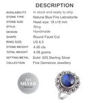 4.9 Cts Natural Canadian Blue Labradorite Solid.925 Sterling Silver Ring Size 8.5 - BELLADONNA