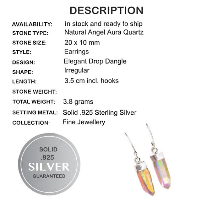 Natural Angel Aura Quartz Gemstone Solid .Sterling .925 Silver Earrings - BELLADONNA