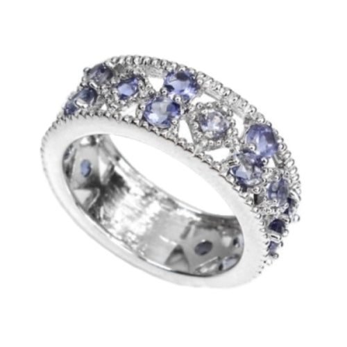 Natural Violet Blue Iolite Gemstone Solid .925 Silver Ring Size 8 - BELLADONNA