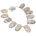 Natural Fossil Coral Oval Gemstone .925 Sterling Silver Necklace - BELLADONNA
