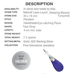 Natural Lapis Lazuli, Sleeping Beauty Turquoise Gemstone Solid .925 Sterling Silver Pendant - BELLADONNA
