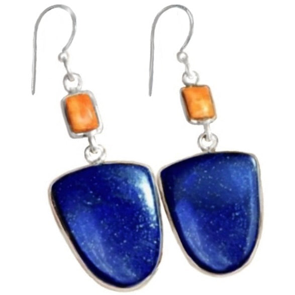 Natural Lapis Lazuli, Italian Coral Turquoise  Gemstone Solid .925 Silver Earrings - BELLADONNA