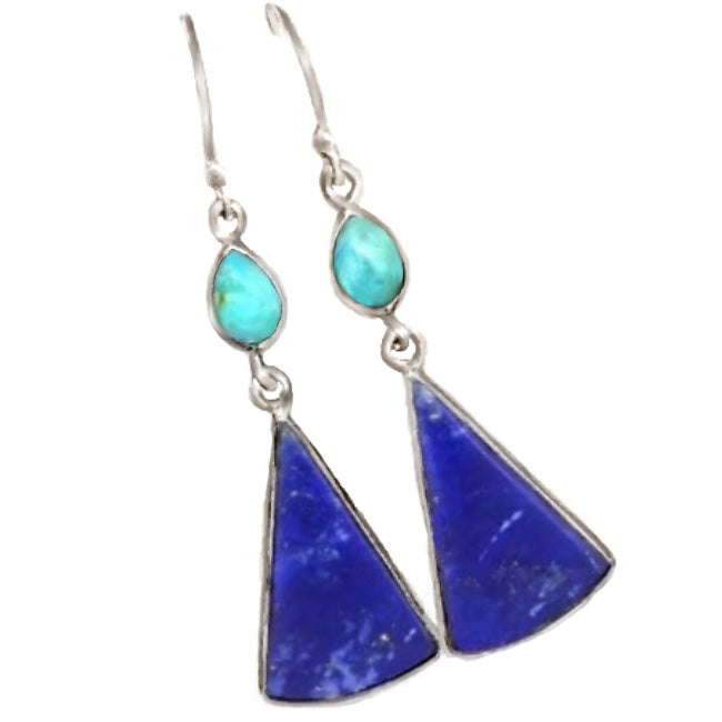 Natural Lapis Lazuli, Sleeping Beauty Turquoise  Gemstone Solid .925 Silver Earrings - BELLADONNA