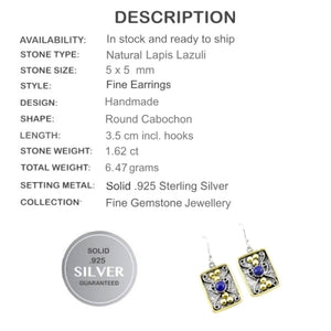 Victorian Two Tone Natural Lapis Lazuli Gemstone Solid .925 Silver Earrings - BELLADONNA