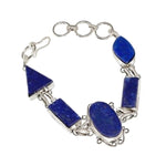 Antique Style Natural Lapis Lazuli Gemstone .925 Sterling Silver Plated Bracelet - BELLADONNA