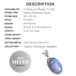 Natural Powder Blue Lace Botswana Agate Gemstone .925 Silver Pendant - BELLADONNA
