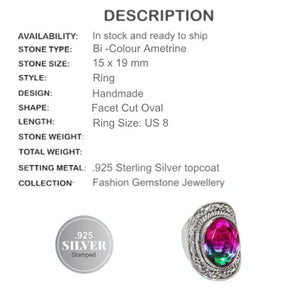 Faceted Bi-Colour Ametrine Gemstone .925 Silver Ring US size 8 / UK P - BELLADONNA
