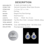 10.46 ct Natural Unheated Tanzanite Gemstone Solid .925 Silver Fine Earrings - BELLADONNA