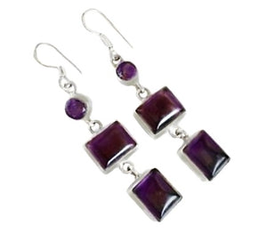 Faceted Purple Amethyst Dangle .925 Silver Earrings - BELLADONNA