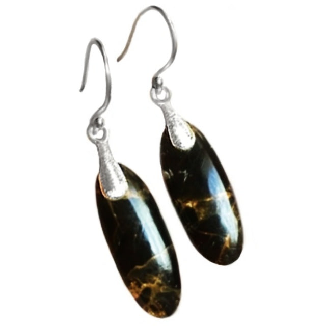 Natural Black Copper Arizona Turquoise Gemstone Solid .925 Sterling Silver Earrings - BELLADONNA